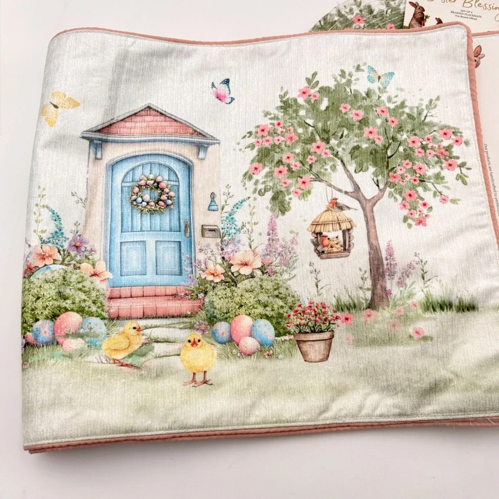 Easter Blessings Table Runner‎ and Set of 4 Braided Placemats Bunny Rabbit
